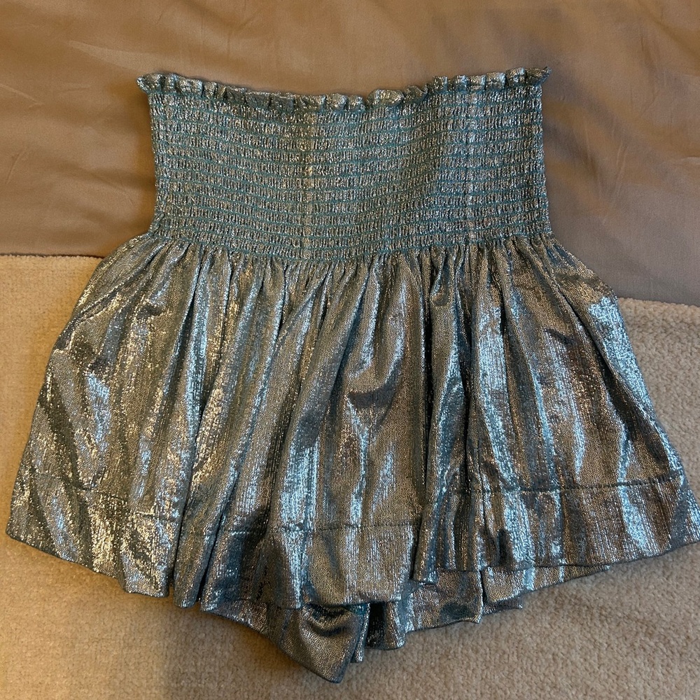 Queen of sparkles light blue metallic shorts